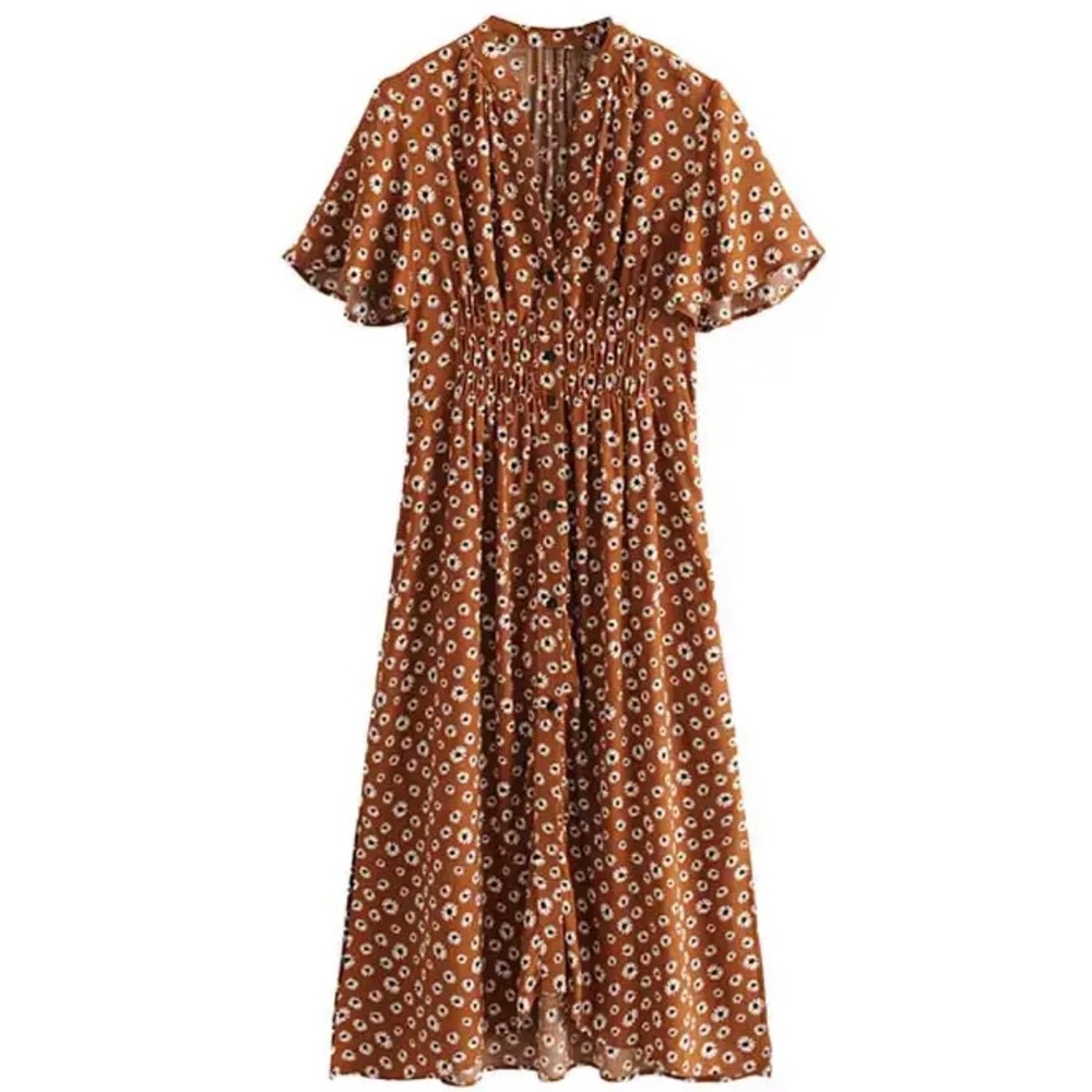 Vadim women chic daisy flower print casual midi dress , size S